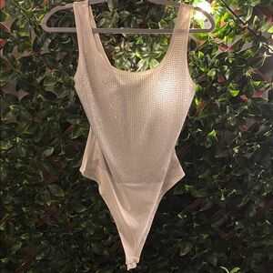 Iris White Rhinestone Mesh Bodysuit